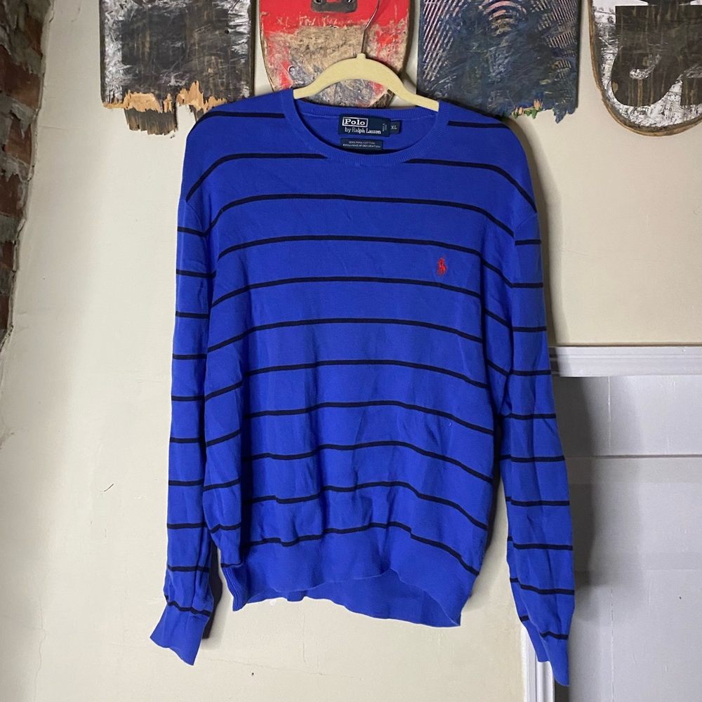 Blue striped Polo Sweater